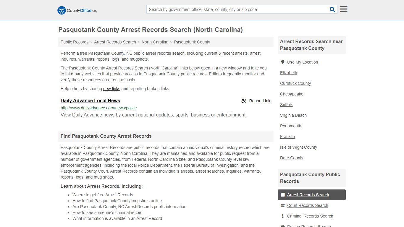 Pasquotank County Arrest Records Search (North Carolina)