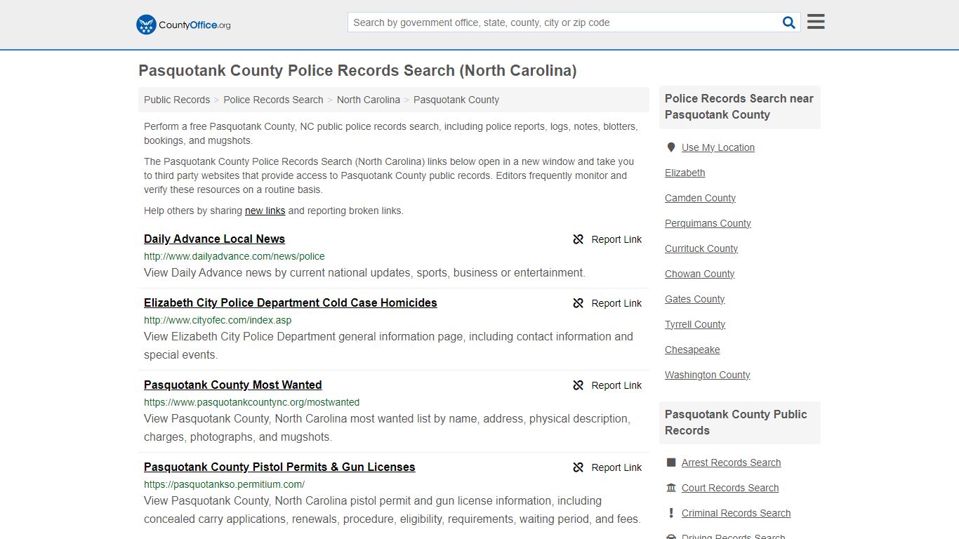 Police Records Search - Pasquotank County, NC (Accidents & Arrest Records)